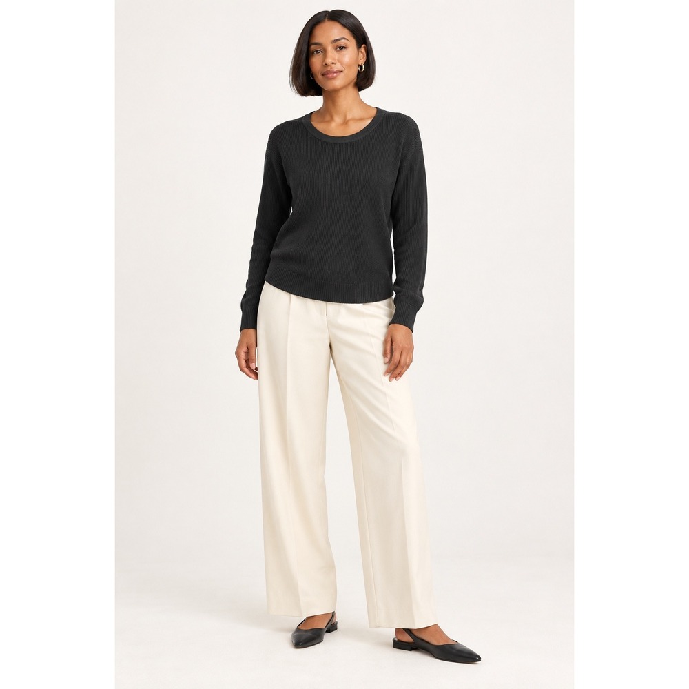 Banana Republic Womens Sweater M Black Knit Ribbed Cotton Viscose Pullover
